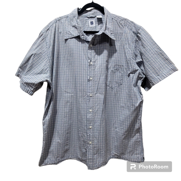 GAP Factory Other - GAP XXL 100% Cotton Men's Short Sleeve Dress Shirt Plaid Blue Yellow Office